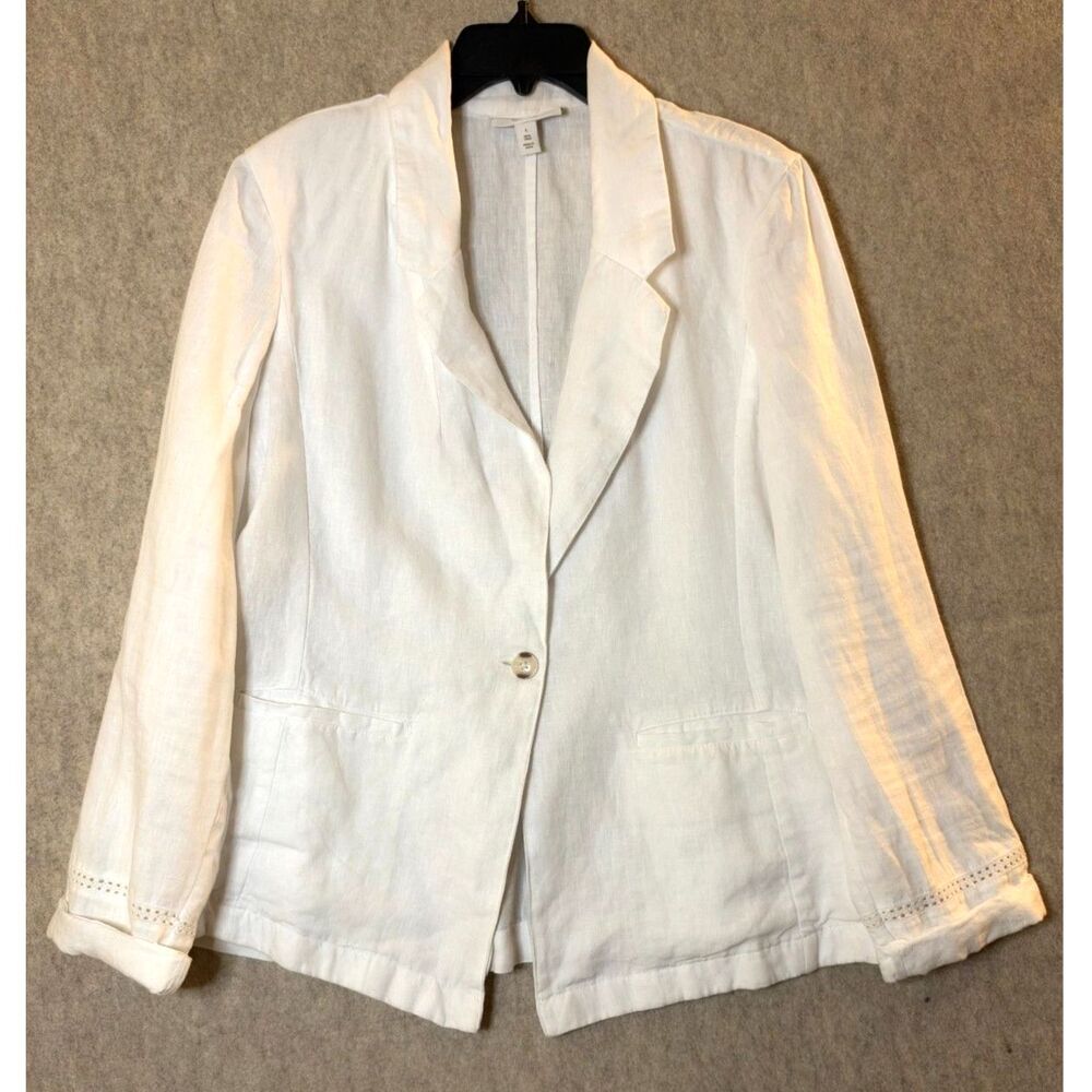 Charter Club Luxury 100% Linen White Blazer Women’s Large One Button
